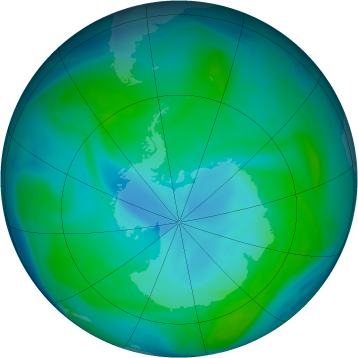 Antarctic ozone map for 10 January 2005